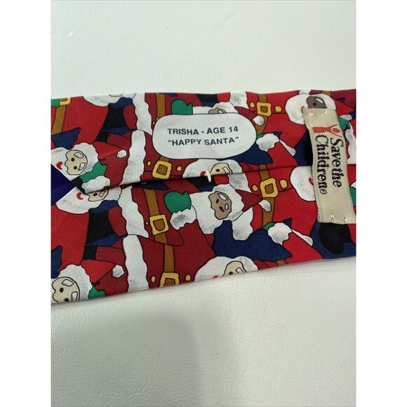 Save the Children Santa Claus Christmas Happy Santa 56” Red Silk Neck Tie - Picture 4 of 5